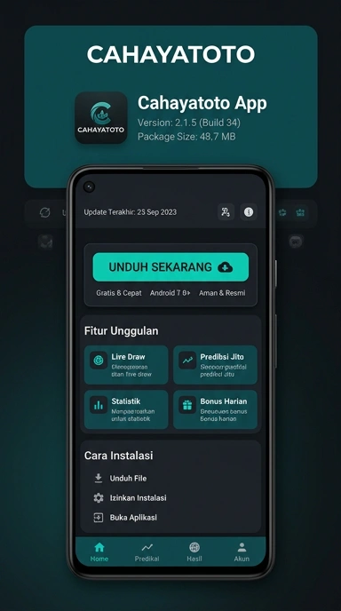 Tampilan halaman APK cahayatoto