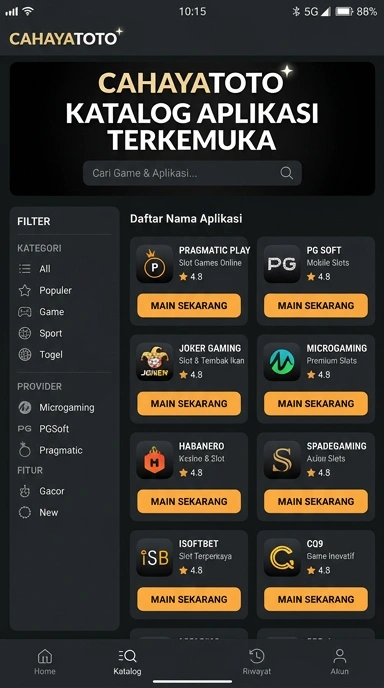 Tampilan katalog aplikasi cahayatoto