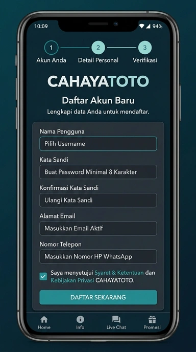 Tampilan halaman daftar cahayatoto